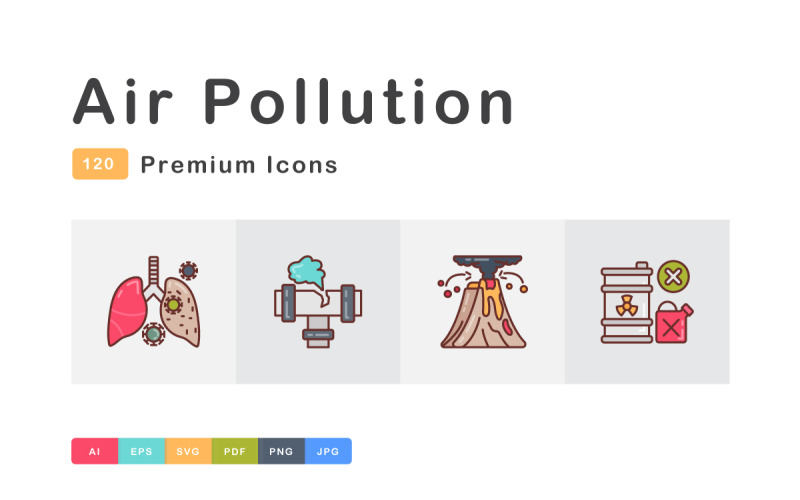 Air Pollution Fille Icons Pack Icon Set