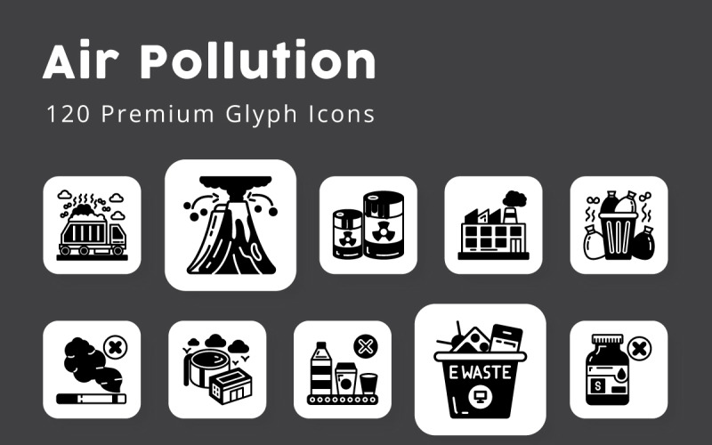 Air Pollution Glyph Icons Pack Icon Set
