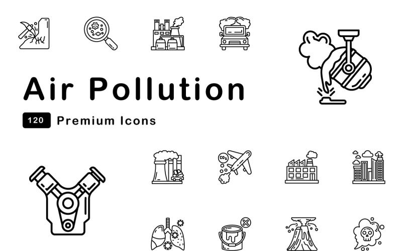 Air Pollution Outline Icons Pack Icon Set