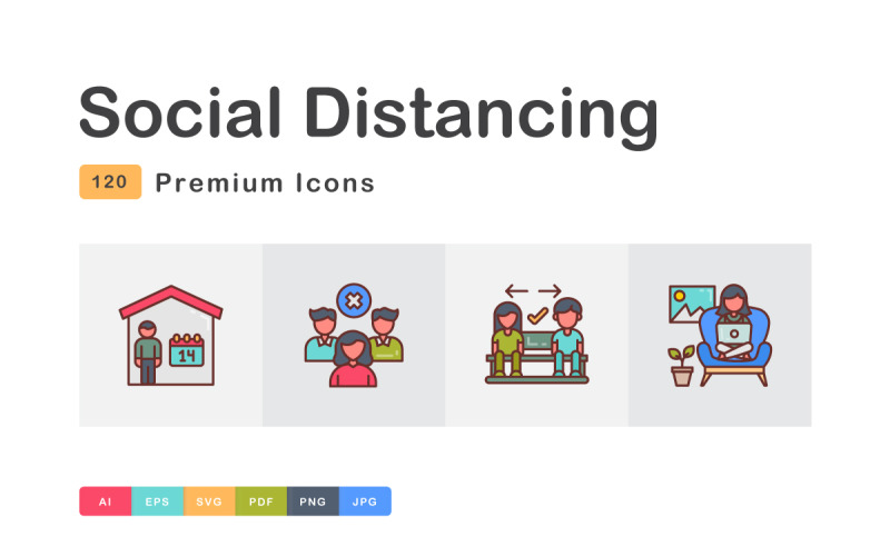 Social Distancing Filled Icons Pack Icon Set