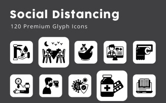 Social Distancing Glyph Icons Pack