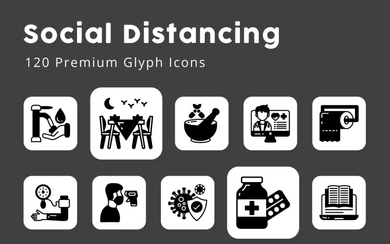 Social Distancing Glyph Icons Pack Icon Set