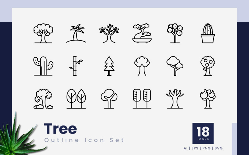 Tree Outline Black Icon Set