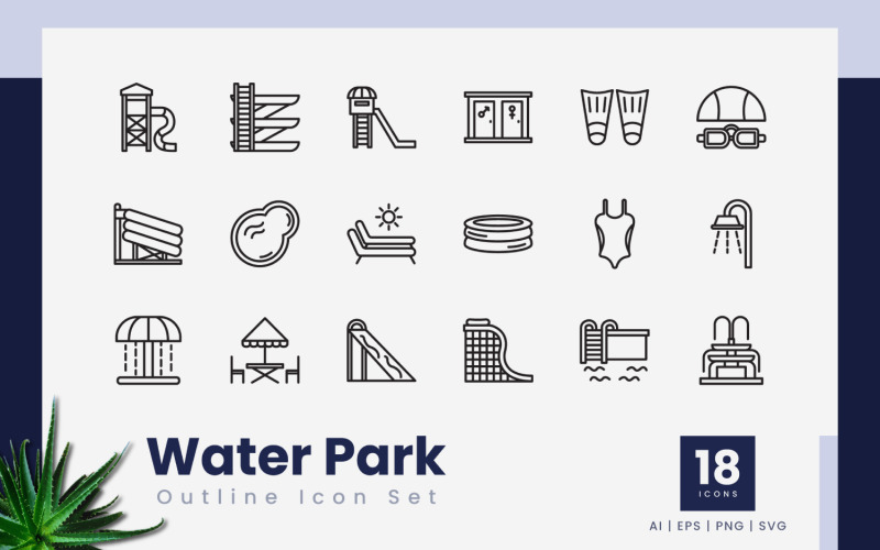 Water Park Outline Icon Set