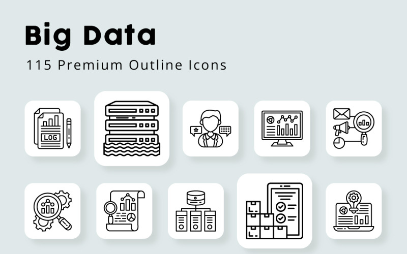 Big Data Outline Icons Pack Icon Set