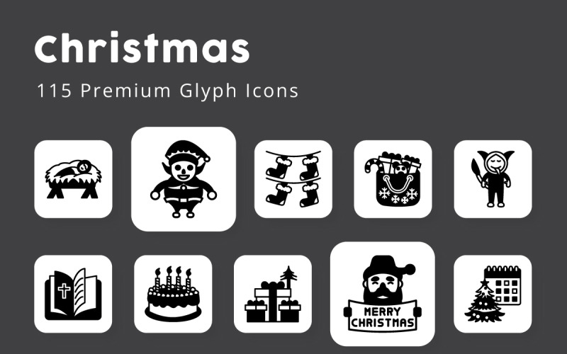 Christmas Glyph Icons Pack Icon Set