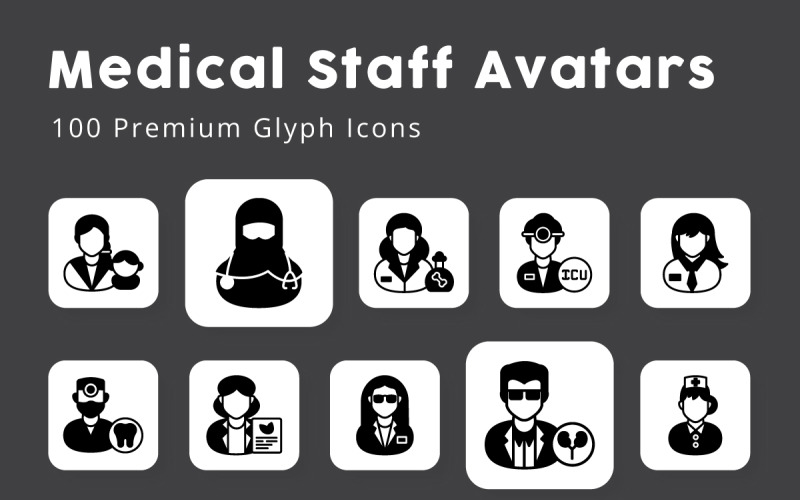 Medical Staff Avatars Glyph Icons Pack Icon Set
