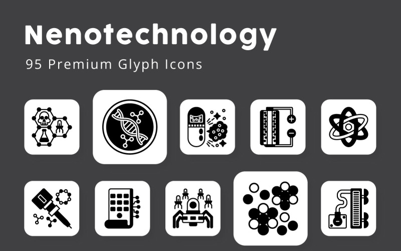 Nanotechnology Glyph Icons Pack Icon Set