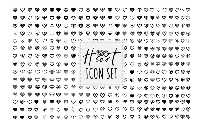 A Set of 390 Heart SVG Bundle. Collection of illustrated heart icons Vector Graphic
