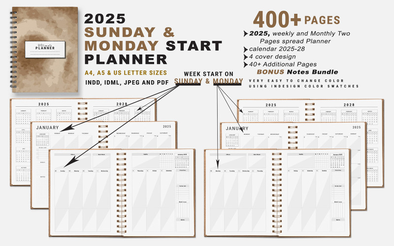 2025 Sunday & Monday Starts Planner Bundle Pack Vol.25
