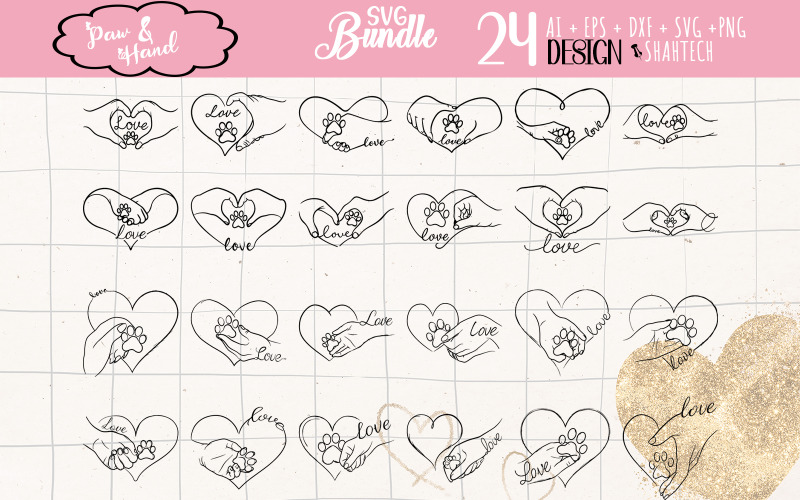 Paw and Hand SVG, Paw Love SVG, Dog Mom Vector Graphic