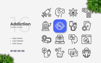 16 Addiction Outline Icon Set
