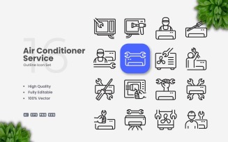 16 Air Conditioner Service Outline Icon Set