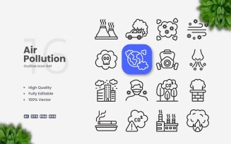 16 Air Pollution Outline Icon Set