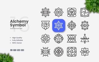 16 Alchemy Symbol Outline Icon Set