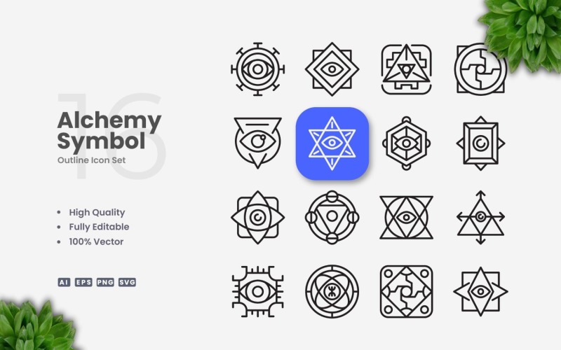 16 Alchemy Symbol Outline Icon Set
