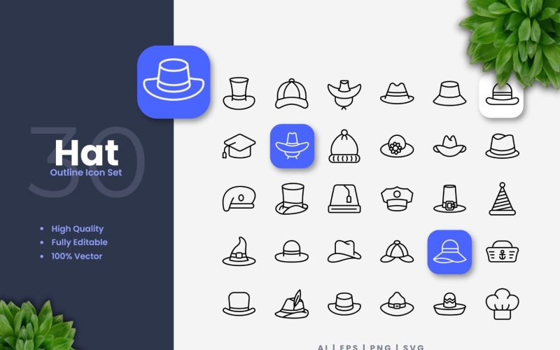 30 Hat Outline Icon Collection Icon Set