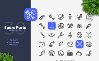 30 Spare Parts Outline Icon Set