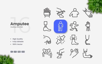 16 Amputee Outline Icon Set