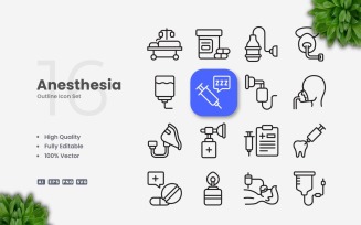 16 Anesthesia Outline Icon Set