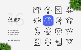 16 Angry Outline Icon Set