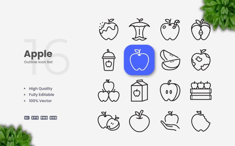 16 Apple Outline Icon Set