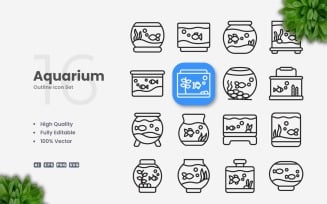 16 Aquarium Outline Icon Set
