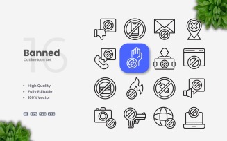 16 Banned Outline Icon Set