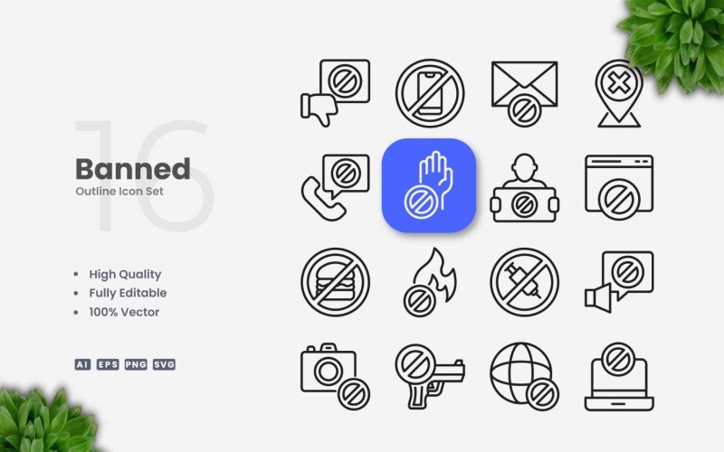 16 Banned Outline Icon Set