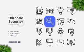 16 Barcode Scanner Outline Icon Set