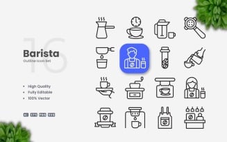 16 Barista Outline Icon Set