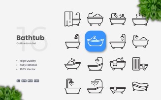 16 Bathtub Outline Icon Set