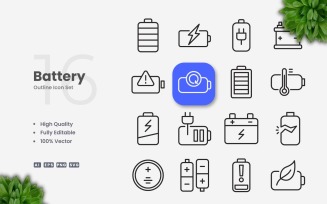 16 Battery Outline Icon Set