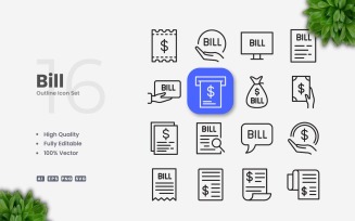 16 Bill Outline Icon Collection