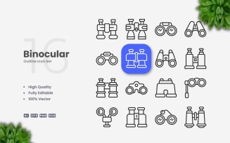 16 Binocular Outline Icon Set
