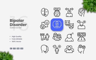 16 Bipolar Disorder Outline Icon Set