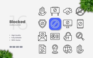 16 Blocked Outline Icon Set