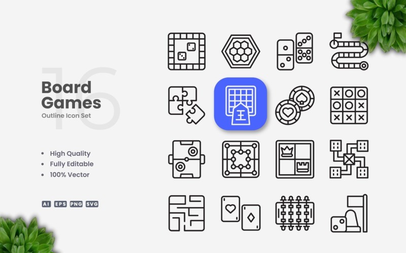 16 Board Games Outline Icon Set