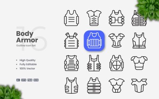 16 Body Armor Outline Icon Set