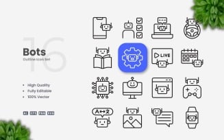 16 Bots Outline Icon Collection