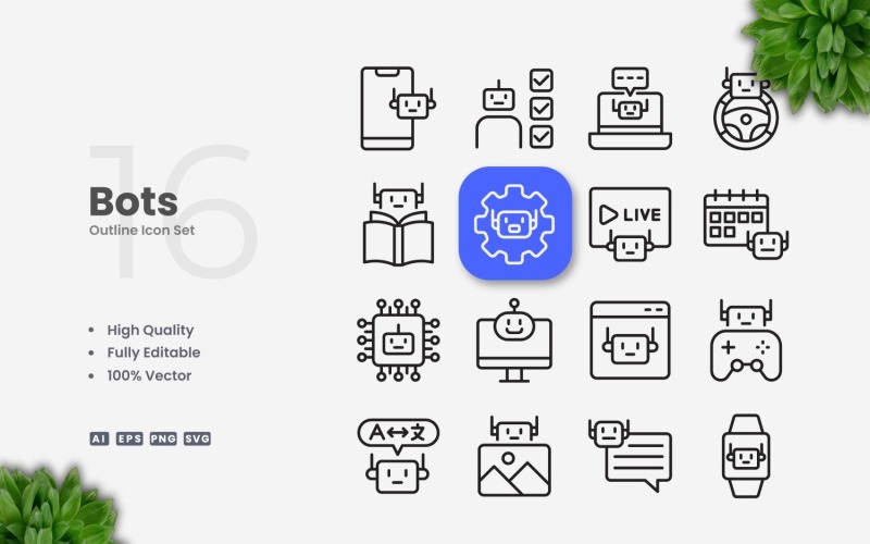 16 Bots Outline Icon Collection Icon Set