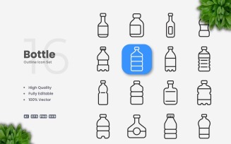 16 Bottle Outline Icon Set
