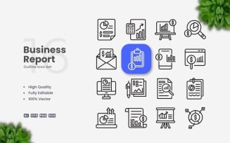 16 Business Report Outline Icon Set