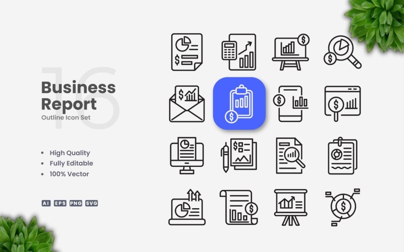 16 Business Report Outline Icon Set