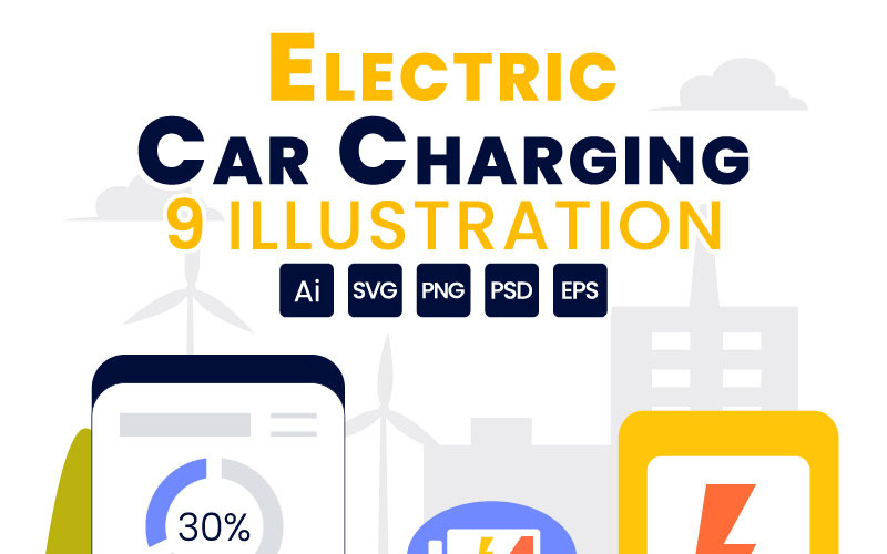 9 Electric Car Battery Charging Illustration