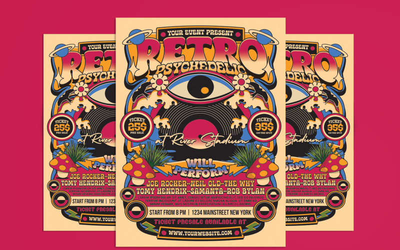 Retro Psychedelic Music Flyer Poster Corporate Identity