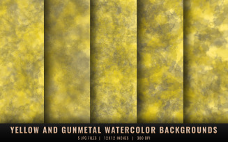 Yellow and Gunmetal Watercolor Backgrounds