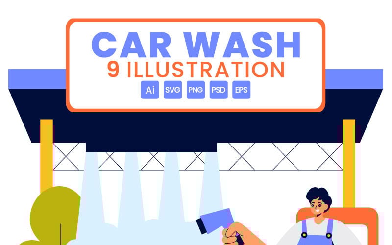 9 Automobile Washing Service Illustration