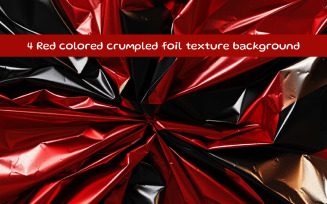 Red colored crumpled foil texture background.