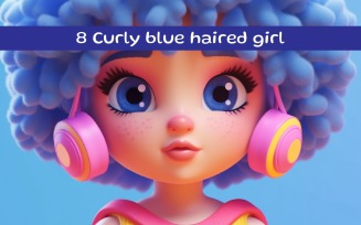 Curly blue haired girl AI image
